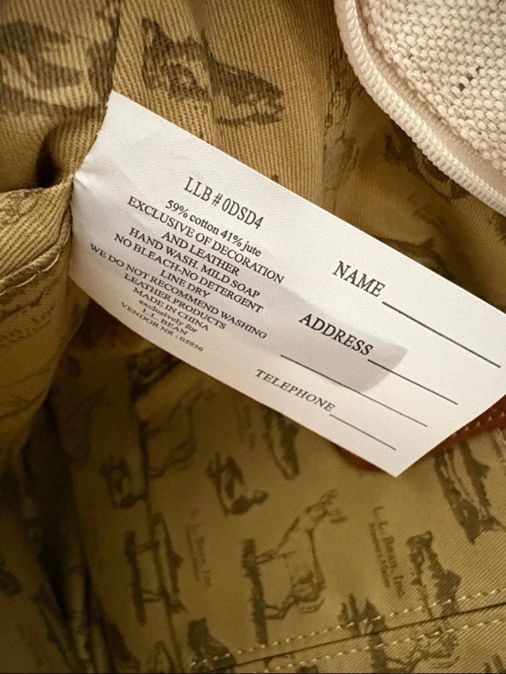 L.L. Bean Boat & Tote Bag canvas jute Leather handles and details - Picture 7 of 7